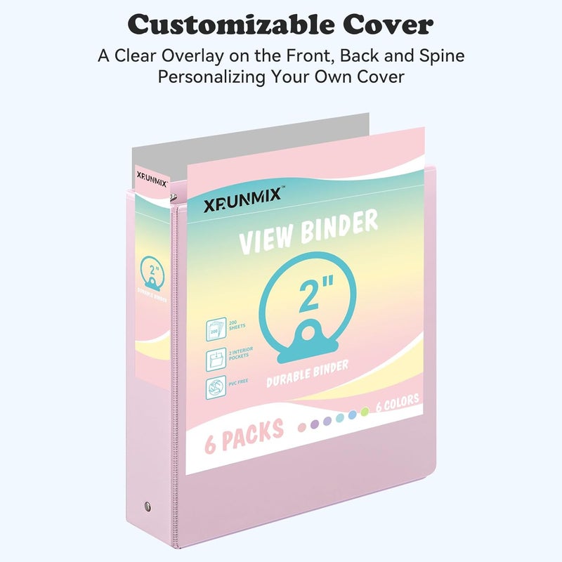 XRUNMIX 2-inch 3-Ring Binder with Pockets, Basic Binders 1''2'' Color Binders, Holds Letter Size 8.5'' x 11'',450 Sheet Capacity, Bundle 6 Pack for Back to School (2'' Pink- 6 Packs) - Image 4